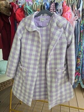 Rachel Zoe Lilac and Cream Plaid Girls' Pea Coat size 6